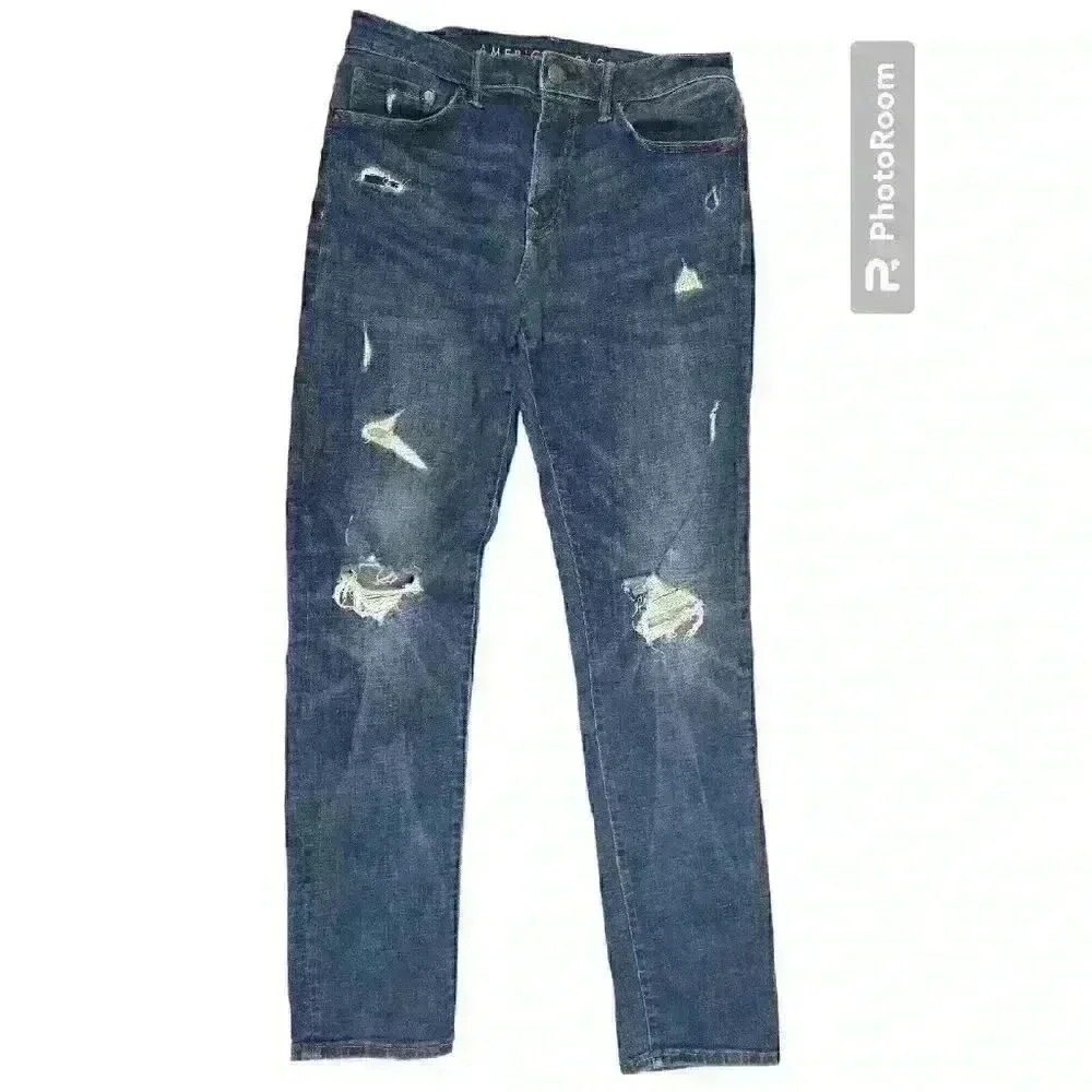 American Eagle Jeans Mens 30x34 Slim Next Level Airflex Distress Medium Wash
